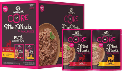 Wellness CORE Small Breed Mini Meals Shredded Variety Pack Adult Wet Dog Food, Grain Free, Natural, 3 Oz, Pack of 129