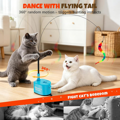 Interactive Cat Toys for Indoor Cats, 360° Flying Automatic Cat Toy, Blue | Rechargeable, Strong Suction Base, Self-Play & Handheld, Electric Spin Game Enrichment Toy, Long Kitty Wand for Bored Cats2
