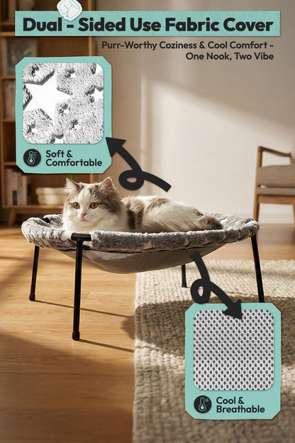 Elevated Cat Bed, Glow-In-The-Dark Fabric Cat Hammock Bed for Large Indoor Cats, Machine Washable & Breathable Cover, Tool Free Easy Assembly, up to 66Lbs (Gray, L)5