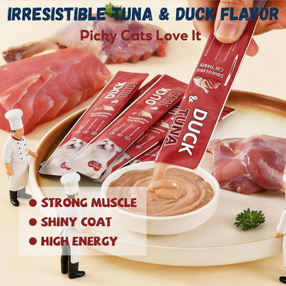 Pawmate Lickable Tuna & Duck Cat Treats, High Moisture Wet Cat Squeeze | Urinary Health & Hydration, Creamy Cat Puree for Kittens & Adult Cats, Grain-Free, 20 Tubes X 15G5