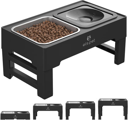 ELS PET Adjustable Elevated Dog Bowls, No Spill Water Bowl and Slow Feeder | Adjustable Height 3 to 11 Inch, Small, Medium, Large Dog, Slow Feeder Insert, No Spill Water Bowl, Anti-Slip Feet, Removable8
