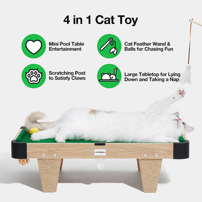 VETRESKA 4 in 1 Cat Toys Mini Pool Table, Gift for Cats, Feather Wand Toy Cat Billiard Ball Puzzle Toy, Pool Table with Scratching Post, Cat Interactive Exercise Play Rest Beds & Furniture | Cats Toys Gift, Feather Wand Toy Cat Billiard Ball Puzzle Toy, Pool Table W/ Scratching Post Activity Fun Furniture3