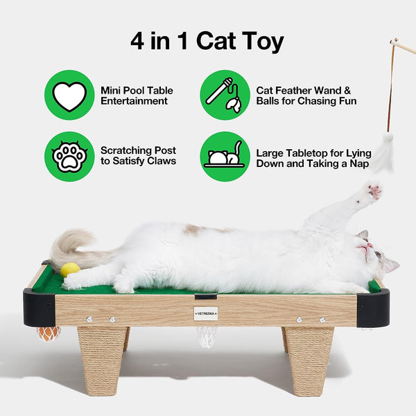 VETRESKA 4 in 1 Cat Toys Mini Pool Table, Gift for Cats, Feather Wand Toy Cat Billiard Ball Puzzle Toy, Pool Table with Scratching Post, Cat Interactive Exercise Play Rest Beds & Furniture | Cats Toys Gift, Feather Wand Toy Cat Billiard Ball Puzzle Toy, Pool Table W/ Scratching Post Activity Fun Furniture3