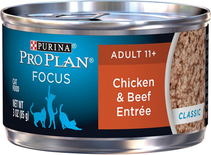 Purina Pro Plan High Protein Senior Wet Cat Food Pate, SENIOR 11+ Chicken & Beef Entree - (Pack of 24) 3 Oz. Pull-Top Cans4