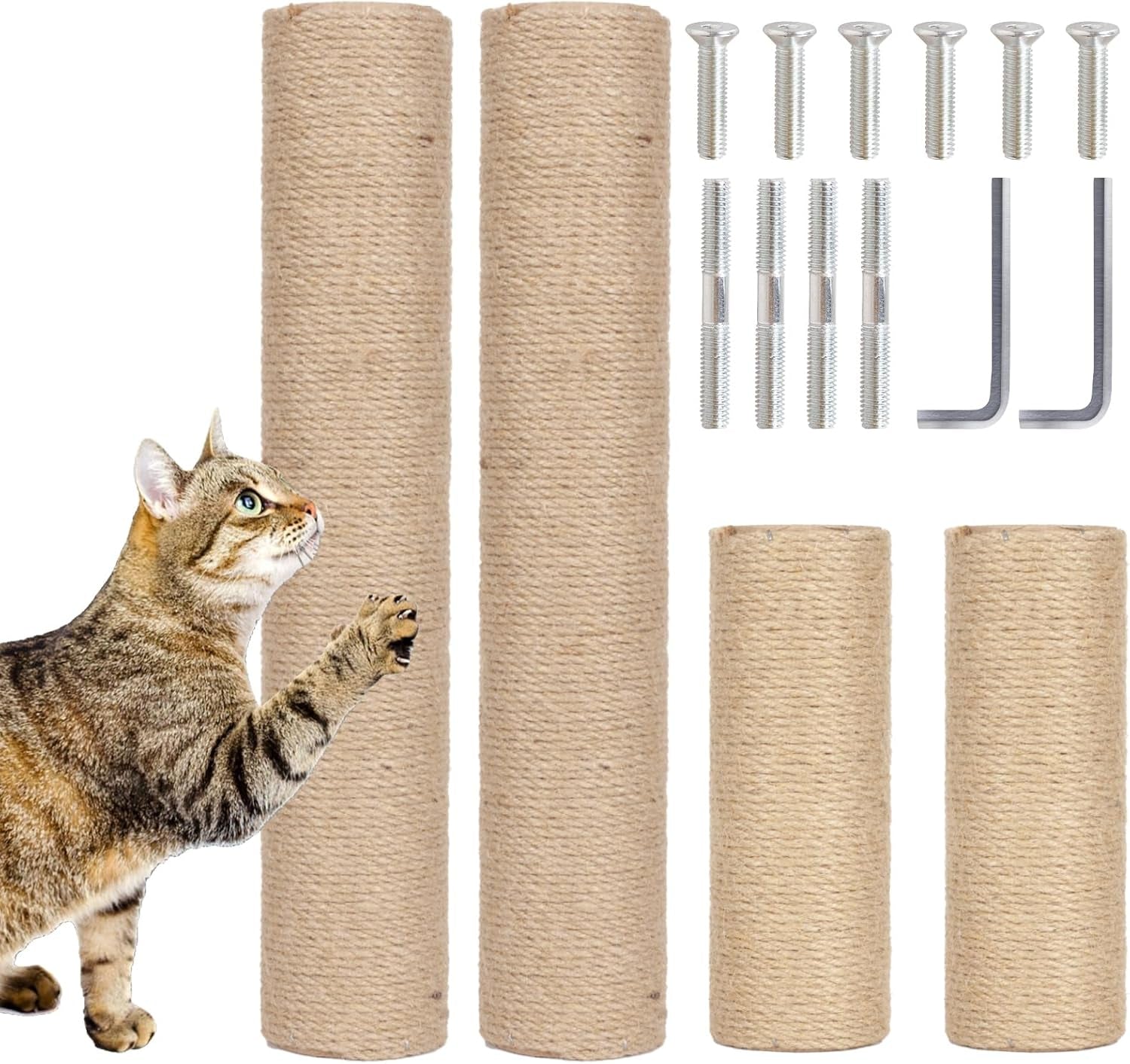 powerking-natural-sisal-replacement-scratching-post-15-7-2-pieces-m8-cat-scratch-post-refill-pole-parts-for-refurbishment-include-screws-white