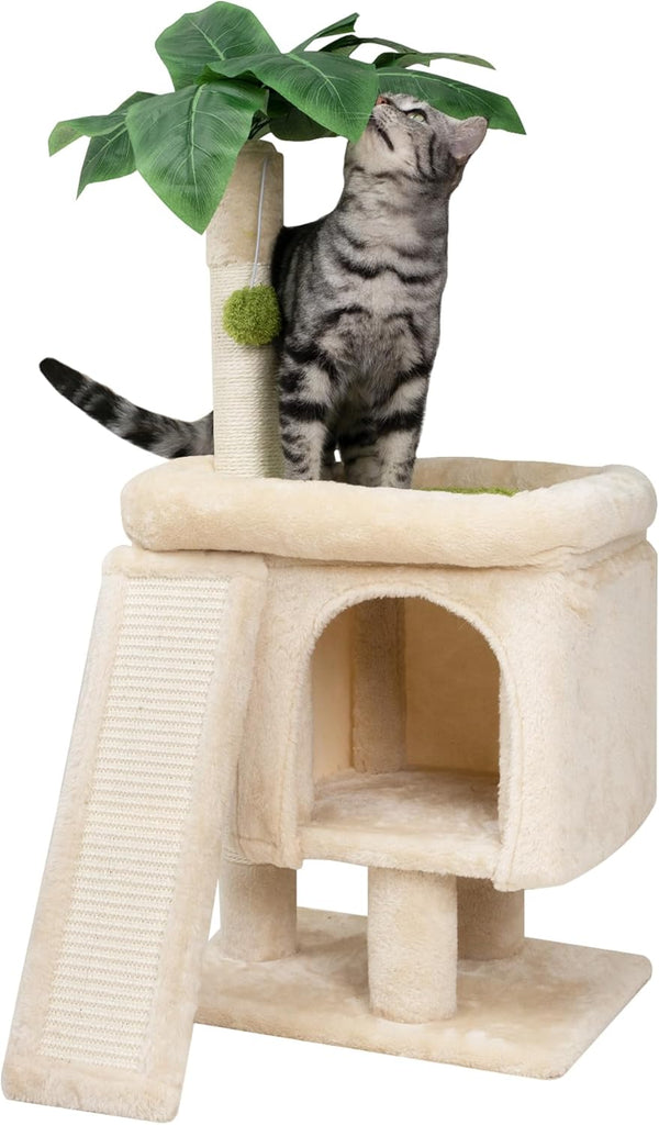 Meowoou Cat Scratching Post 33 Inch Tall Cat Scratcher for Indoor Cats Adults,Small Cat Tree Tower Sisal Rope Kitten Scratch with Interactive Hanging Ball9