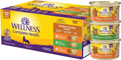 Wellness Complete Health Pate Variety Pack Adult Canned Wet Cat Food, Natural, Protein Rich, Grain Free, Seafood Favorites, 3 Oz, Pack of 24 Cans11