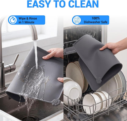 Reopet Silicone Pet Feeding Mat - Waterproof & Non-Slip Dog Cat Placemat | High Raised Edges Prevent Food & Water Spills to Protect Floors, Easy to Clean, Fit for Dog Cat Bowls4
