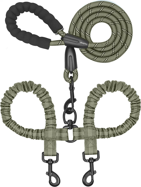 Iyoshop Dual Dog Leash - 360° Swivel, No Tangle Walking Leash with Shock Absorbing Bungee for Two Dogs (Large, 25-150 Lbs, Black)11
