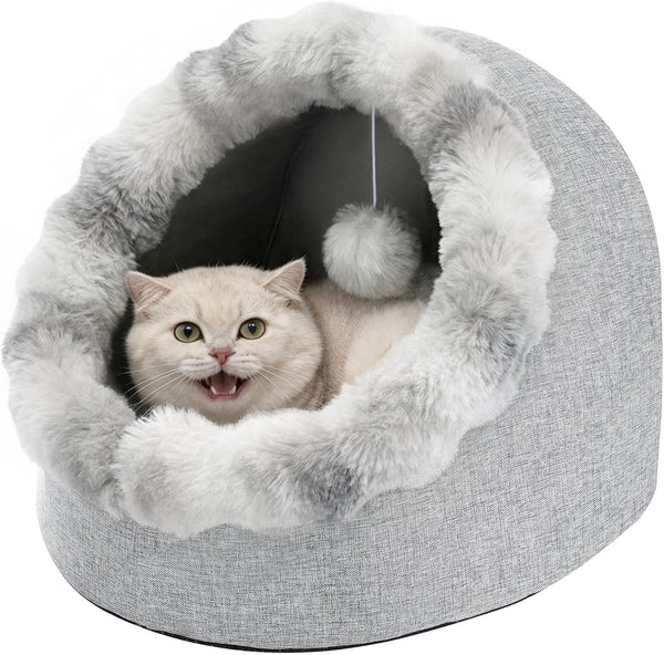 Avont Cat Bed Cave for Indoor Cats, Semi-Enclosed with Washable Cushion | Anti-Slip Bottom, Warm Plush, for Kittens & Small Dogs under 10 Lbs (M)1