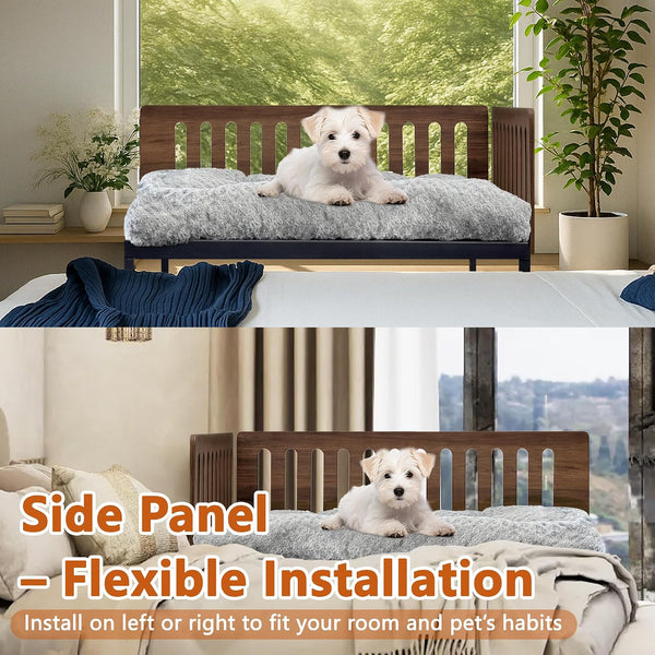 Beside Dog Bed,2 Panels Adjustable Height Dog Bunk Beds,25.5‘’X18‘’Metal Dogs Bed Frame with Cushion,Medium5