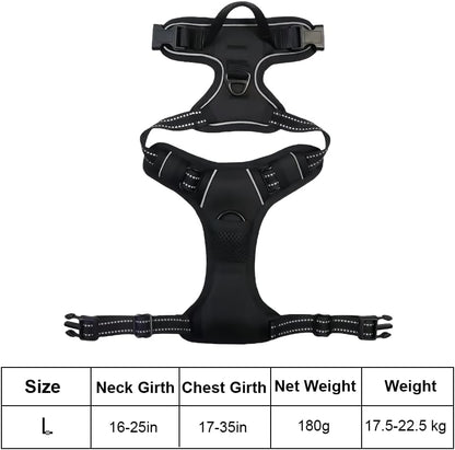 No Pull Dog Harness, Adjustable Pet Vest with Front/Back Leash Clips, Reflective Comfortable Vest Harness for Large Dogs, Easy Control Handle for Walking-Black L3