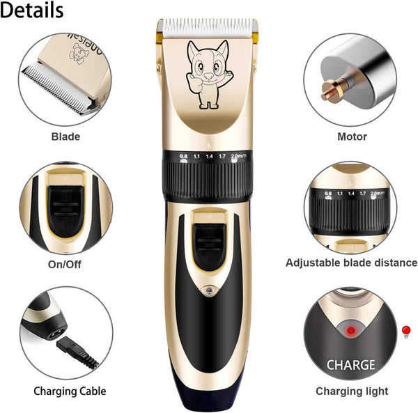 Highdas Dog Clippers for Grooming Low Noise, Cordless Electric Dog Grooming Kit Clippers Rechargeable, Quiet Dog Shaver, Pet Hair Trimmer Kit for Dogs & Cats (Gold)6