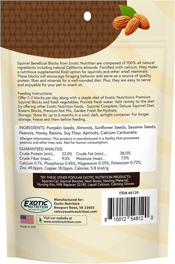 Exotic Nutrition Squirrel Beneficial Blocks - Healthy & Unique Supplemental Food with Nuts & Seeds, 10 Oz8