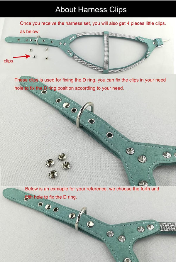 Dog Collar & Harness & Lead Sets Fashion Dog Collar Diamante with Harness & Leashes Comfortable Soft Collar Harness and Leashes Set for Dog - Pink - XS6