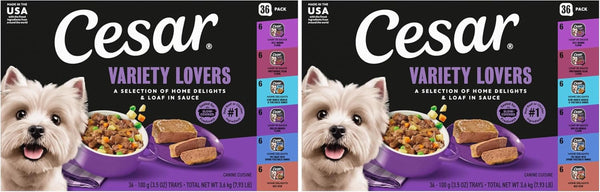 Cesar Wet Dog Food, Steak Lovers Variety Pack, 3.5 Oz, 36 Count | Real Meat #1 Ingredient, Easy Peel Trays, 100% Complete & Balanced, No Fillers, No Added Sugar, No Artificial Flavors25