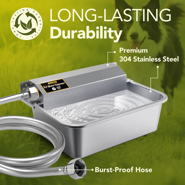 Automatic Water Dispenser for Dogs 2 Gallons, 304 Stainless Steel Dog Water Bowl Dispenser for Farm Chicken Pets Indoor&Outdoor Dog Waterer Feeder Fit 3/4'' GHT Faucet Auto Filling Wide Drinking Area2