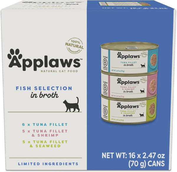 Applaws Fish Variety in Broth Wet Cat Food, 3-Flavor 12-Pack 2.47 Oz Cans | 100% Natural, High Quality Ingredients, High Protein, No Artificial Additives, Limited Ingredients18