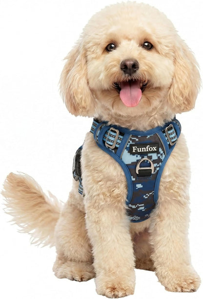 Funfox Dog Harness Medium Sized Dog, Vertical Handle Easy Control, No Pull Pet Vest Adjustable with 2 Leash Clips, Soft Material, Reflective Safe Night Walking for Small Medium Large Breed, Black, M8