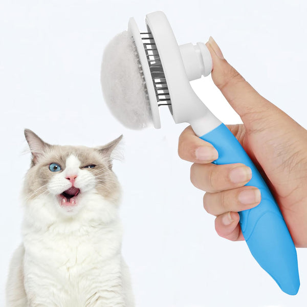 Self Cleaning Slicker Brush - Cat Brush Skin-Friendly Deshedding Grooming Massaging Tool for Long & Short Haired Pets, Cat Hair Brushes Easy Removes Undercoat for Dogs Cats Rabbits - UPGRADED, Blue2