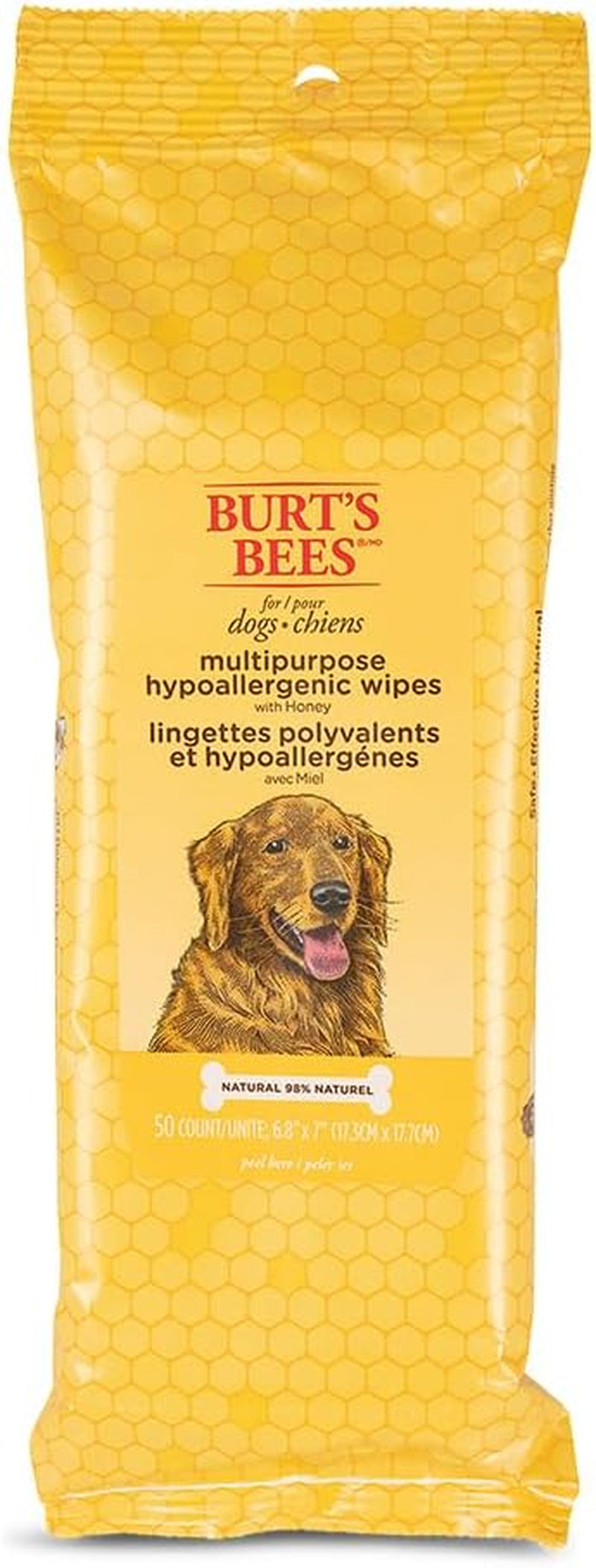 burts-bees-for-pets-honey-multipurpose-dog-grooming-wipes-gentle-hypoallergenic-spot-cleaning-sheets-ph-balanced-natural-origin-formula-for-paws-face-and-butt-50-count-2-pack-natural-grooming