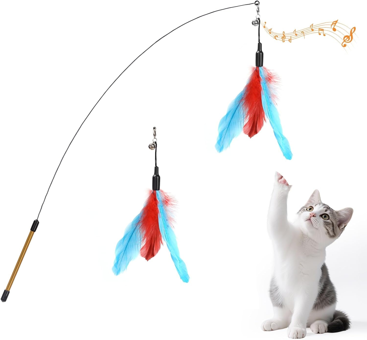 pawaboo-feather-teaser-cat-toy-interactive-wand-with-extra-long-34-5-wand-and-small-bell-fun-exerciser-playing-toy-for-kittens-or-cats-brown-feather