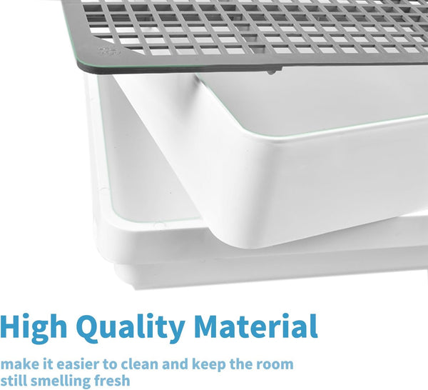 PODOO Rabbit Litter Box – Training Potty Tray for Guinea Pig & Small Pets · Spacious Grid Pan with Low Entrance, Easy-Clean & Odor-Resistant—Helps Keep a Clean Cage and Reduce Mess | Low-Entry Litter Tray with Removable Grate for Cleaner Small-Pet Cages; Approx. 14.6 X 11.8 X 2.6 In.3