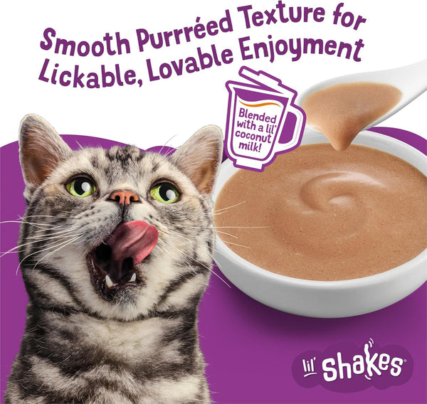 Purina Friskies Pureed Cat Food Topper, Lil’ Shakes with Enticing Chicken Lickable Cat Treats - (Pack of 16) 1.55 Oz. Pouches4