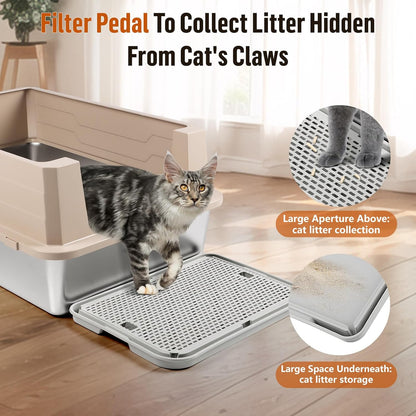 Large Cat Litter Box Step Mat, 16.5"X11.2" Cat Ramp Stairs, Cat Litter Catcher for Self-Cleaning Litter Box, Cats Pedal Step Stool Ideal for Kitten & Older Cats (Light Grey)3