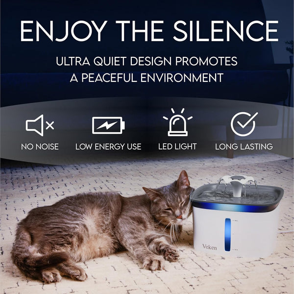 Veken Innovation Award Winner 95Oz/2.8L Cat Water Fountain | Automatic Pet Fountain Dog Water Dispenser with Replacement Filters & Silicone Mat, Gift for Cats, Dogs, Multiple Pets (Grey)6