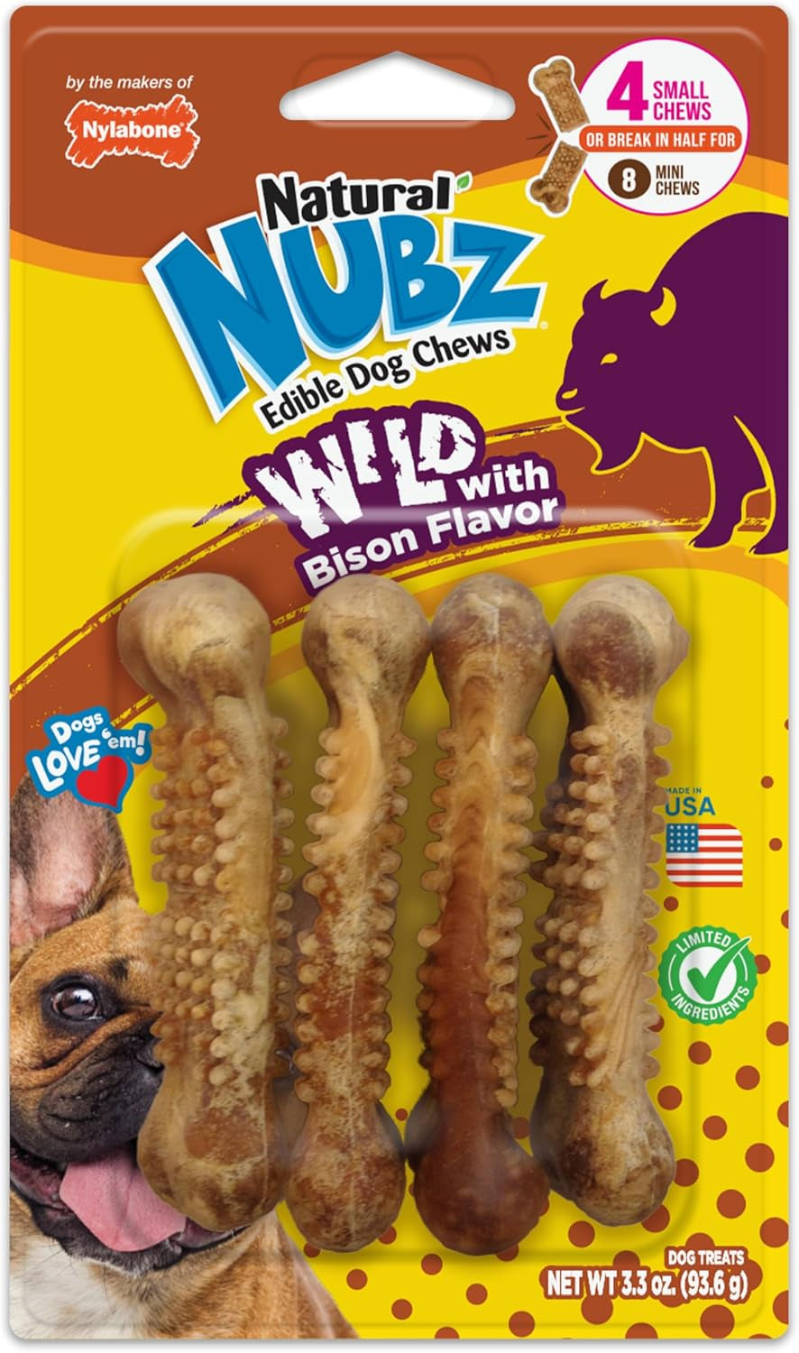 nylabone-nubz-wild-natural-dog-treats-bison-flavor-small-12-count-long-lasting-dog-chews-made-in-usa-limited-ingredients-highly-digestible-dog-dental-treats-for-small-dogs-up-to-30-lbs