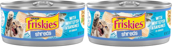 Purina Friskies Wet Cat Food, Shreds with Whitefish & Sardines in Sauce - (Pack of 24) 5.5 Oz. Cans12