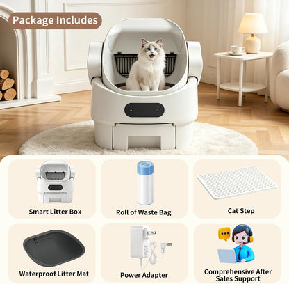 Automatic Self-Cleaning Litter Box, Open-Top, Microwave Radar, White | Multi-Sensor Safety, Large Waste Bin, Whisper-Quiet, Easy Setup, Rinse-Clean in Seconds, for Multi-Cat Homes9