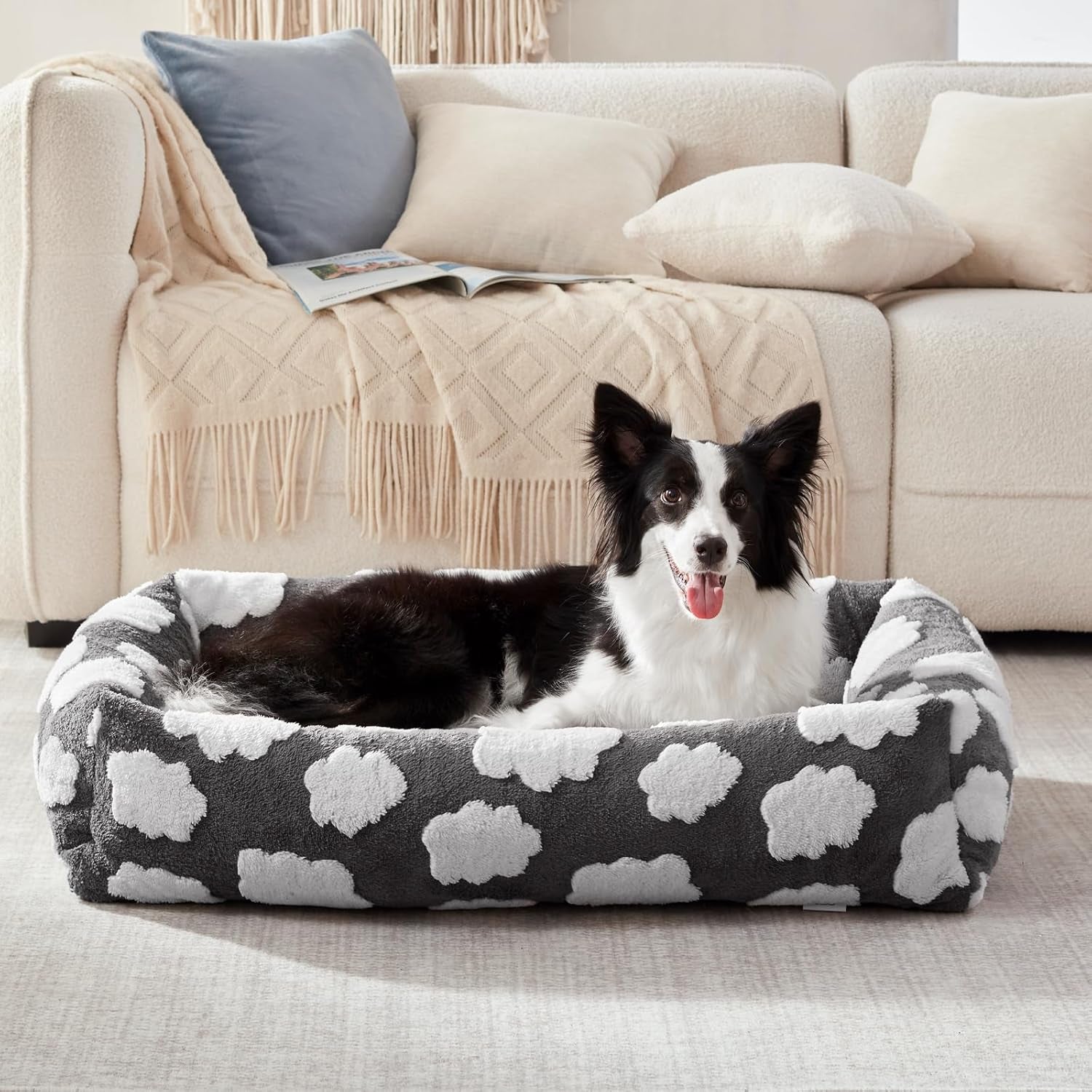 joejoy-dog-bed-medium-size-dog-removable-washable-cover-orthopedic-soft-pet-bed-anti-slip-fluffy-plush-faux-rabbit-fur-puppy-bed-30x24x8-leopard-print-grey