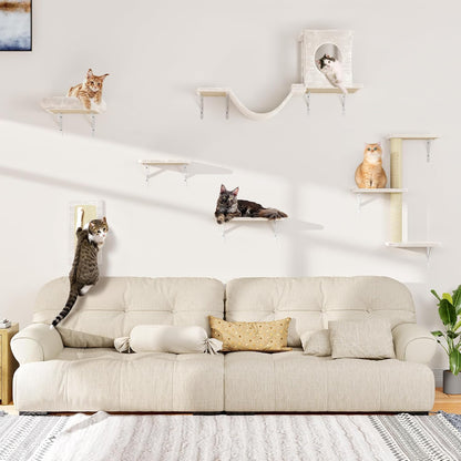 NUNU LAB Wall Mounted Cat Furniture Set - 6 Pcs Climber Set with House, Bridge, Steps, Scratcher Board - DIY Walls Playground, Indoor Cat Shelves - Gray8