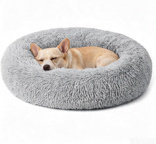 Calming Donut Dog and Cat Bed for Indoor Cats, Anti-Anxiety round Fluffy Soft Washable Small Pet Bed for Puppy and Kitten, Warming Comfortable Luxury Anti-Slip Waterproof Mute Base 20In Gray18