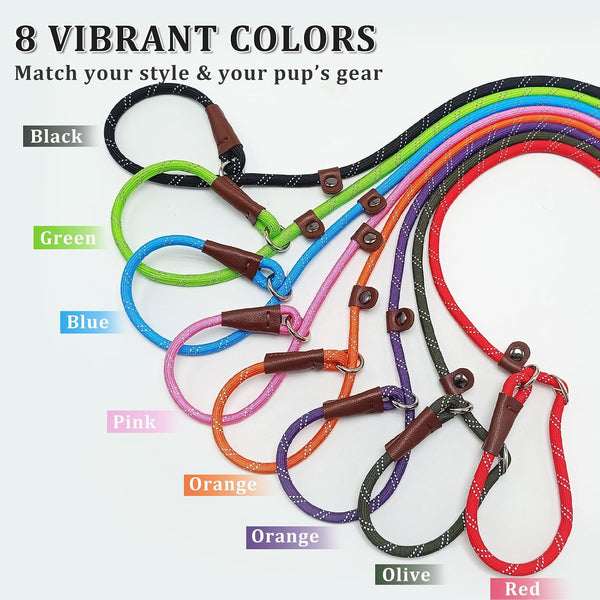 Wyuze 8FT Slip Lead Dog Leash Adjustable Slip Collar Puppy Training Lead | 2 Pack 1/3" Reflective Rope Leash, Lightweight Easy Use for Small Medium Dogs, No-Pull Walking, Black Orange6