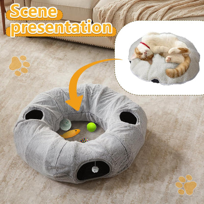 WINDRACING Cat Tunnel Bed for Indoor Cats - Cute Cat Donut Tunnel with Washable Circle Cushion, round Pet Play Toy for Kitten/Puppy/Rabbit, Grey6