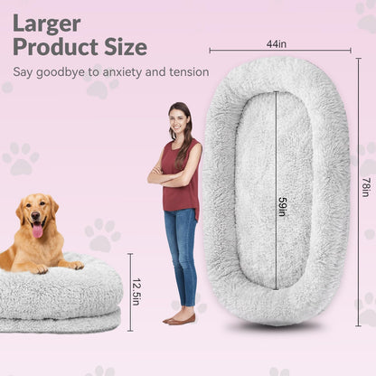 79"X44"X12.5" Human Dog Bed for Adult Faux Fur Washable Human Dog Bed Portable Handle, Egg Orthopedic Foam Human Bed Extra Large Grey2