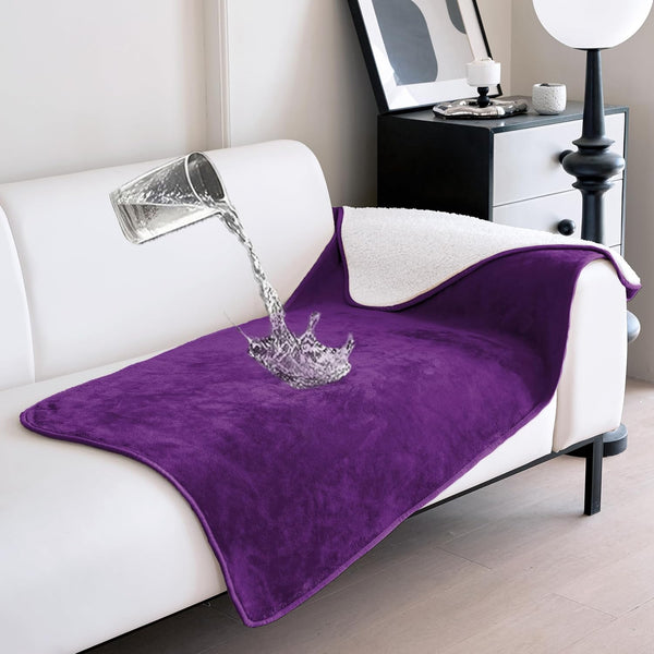Gogobunny Waterproof Bed Blanket, Reversible Sherpa Fleece Throw Blanket for Dog Puppy Cat, Furniture Cover Protects Bed Couch Sofa from Liquid Pee and Pet Fur (Dark Purple, 50X60 Inches)64
