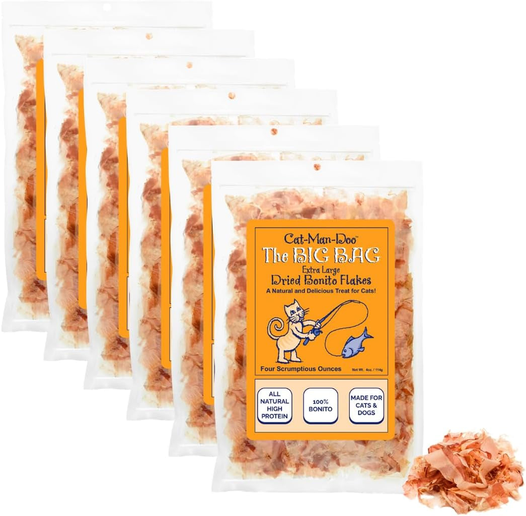 cat-man-doo-bonito-fish-flakes-4oz-2pk-healthy-single-ingredient-high-taurine-high-protein-cat-treat-dog-treat-food-topper-premium-quality-wild-caught-bonito