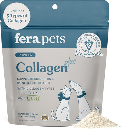 Fera Pets Cat & Dog Collagen Powder Dog Food Topper with UC-II - 4.23 Oz | Pet Collagen Powder with 5 Types of Collagen & Clinically Studied UC II for Bone, Gut, Joint & Skin Health1