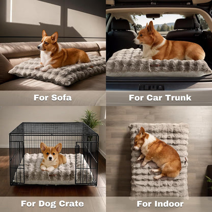 WDCOZY Fluffy Dog Crate Beds for Large Dog, Plush Faux Fur Kennel Pad with Removal Washable Cover, Soft Pet Mat for Sleeping & Ease Anxiety, Anti-Slip Bottom for Pet up to 90 Lbs, 41"X27", Beige7