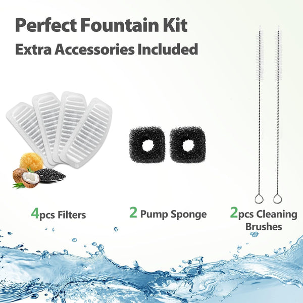 ORSDA Cat Water Fountain Stainless Steel, 2L Pet Fountain for Cats Inside, Dog Water Dispenser, Automatic Cat Drinking Fountains with 6 Replacement Filters for Cats, Small Dogs6