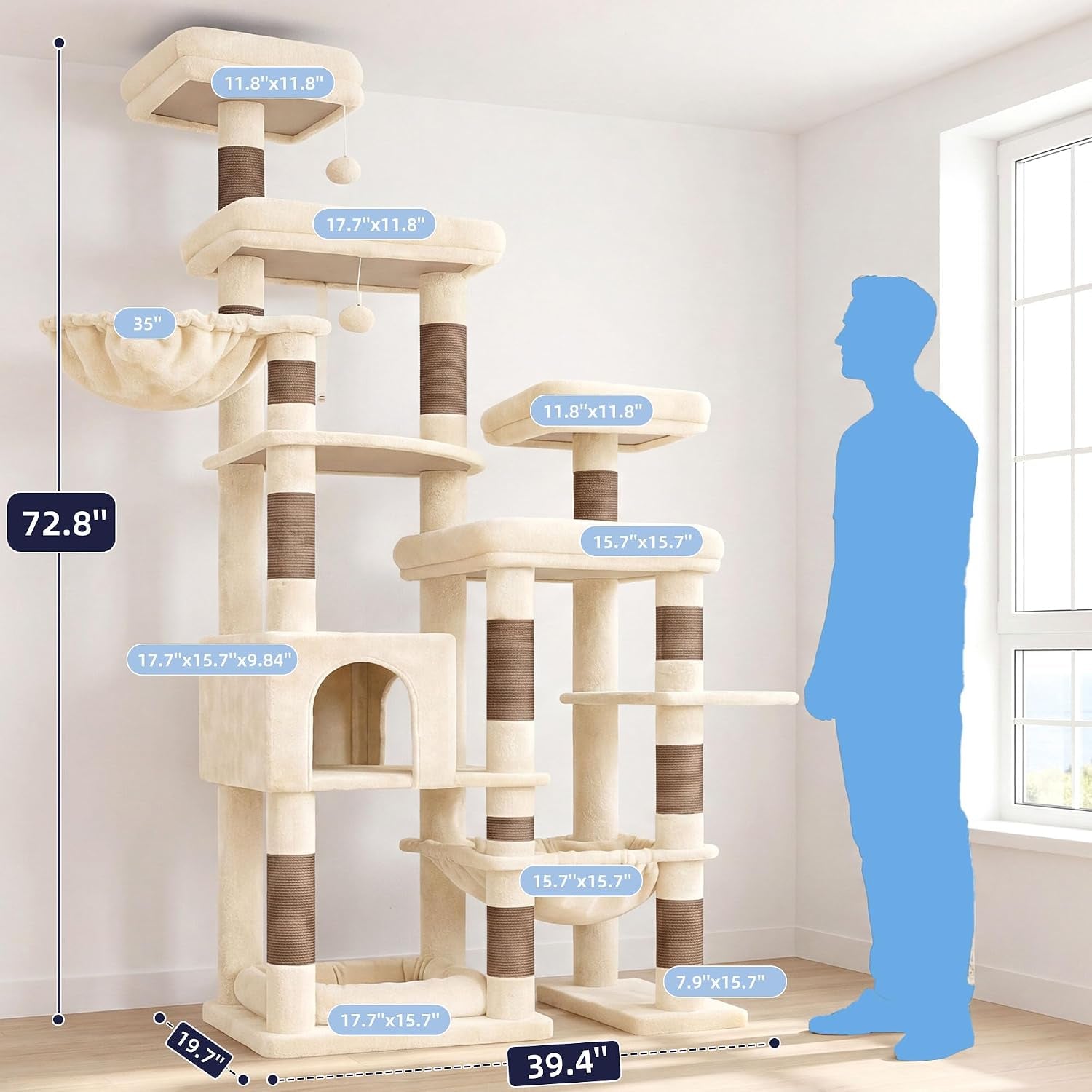 hey-brother-cat-tree-tower-wide-base-5-platforms-for-multi-cats-mpj074mj-72-8-inches-tall-furniture-5-plush-beds-large-condo-big-hammocks-sisal-scratching-posts-for-indoor-adult-cat-beige-brown
