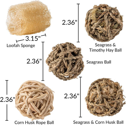 11 Pcs Rabbit Chew Toys, Interactive Bunny Foraging Toy, Natural Materials, Loofah Sponges, Seagrass Balls, Dental Cleaning, Relieve Stress7