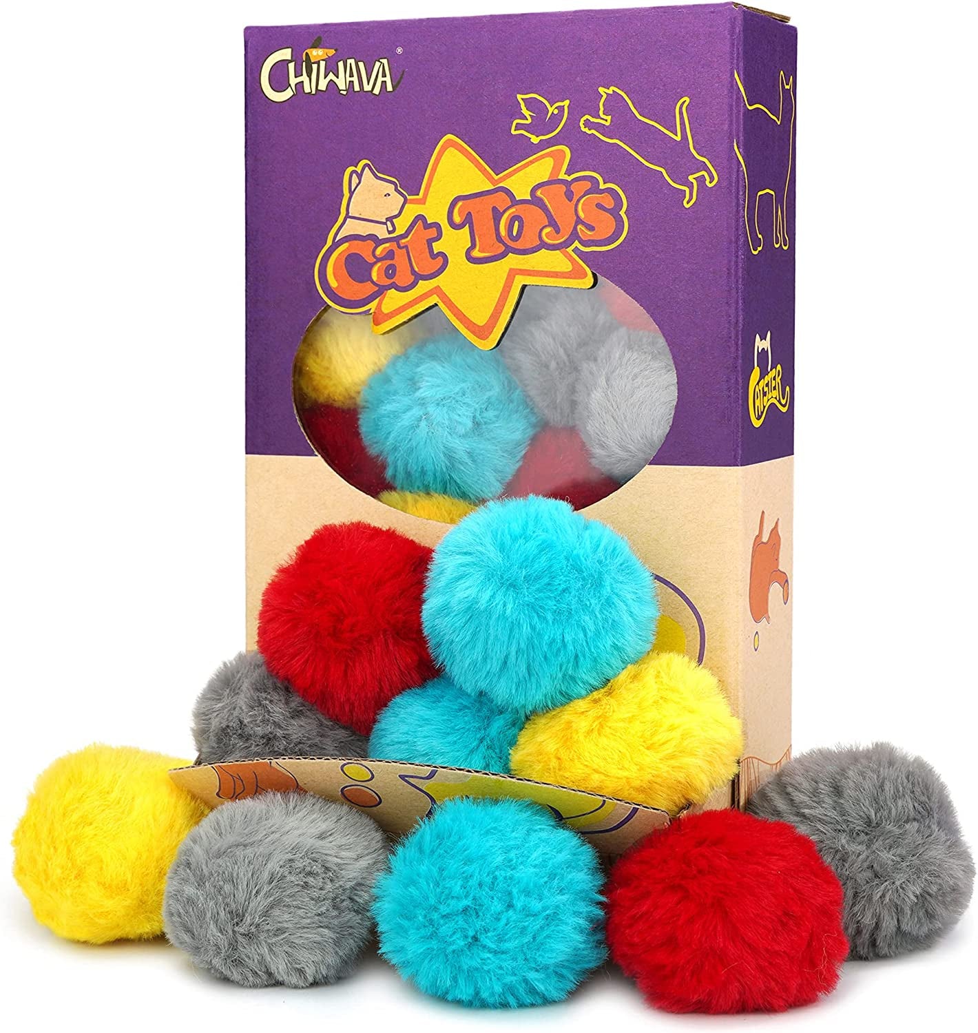 chiwava-24pcs-1-8-catnip-furry-cat-toys-ball-soft-pom-pom-balls-kitten-chasing-quiet-play-assorted-color