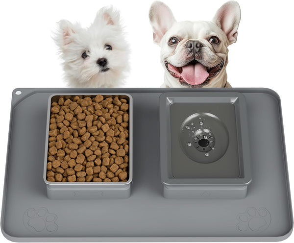 Dog Bowl Set, No Spill Dog Water and Food Bowl with Silicone Mat | Large Capacity 304 Stainless Steel Bowls, 2-In-1 Set, Slows Drinking, Anti-Slip Silicone Feeding Mat, Home/Travel, 6-7 Cups10