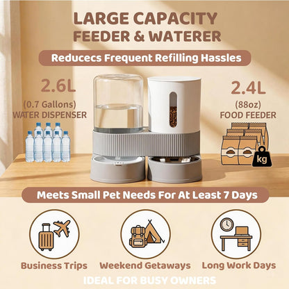 Gravity Cat Feeder 2 Pack Automatic Food Feeder and Water Dispenser Set Detachable Pet Bowl with Silicone Mat for Cats Small Medium Dogs, Large Capacity(Grey)4