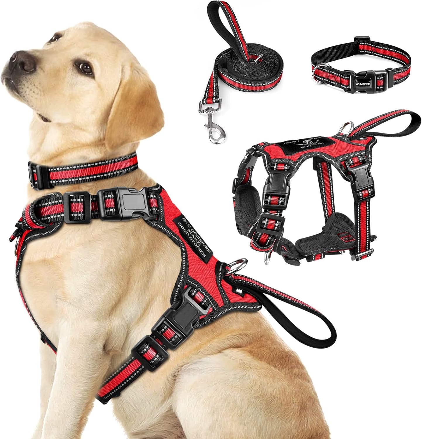 winsee-pet-harness-collar-and-leash-set-all-in-one-reflective-dog-harness-no-pull-with-adjustable-buckles-for-puppies-small-medium-large-and-extra-large-dogs-large-pink